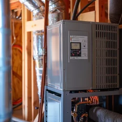 High efficiency gas furnace installed in a basement